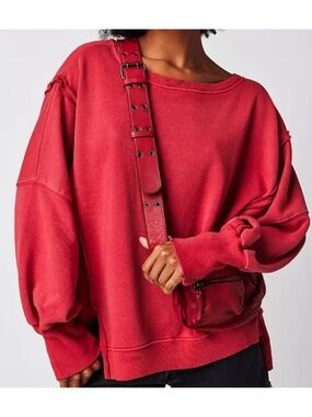 We The Free Free People Washed Red Camden Sweatshirt Small
